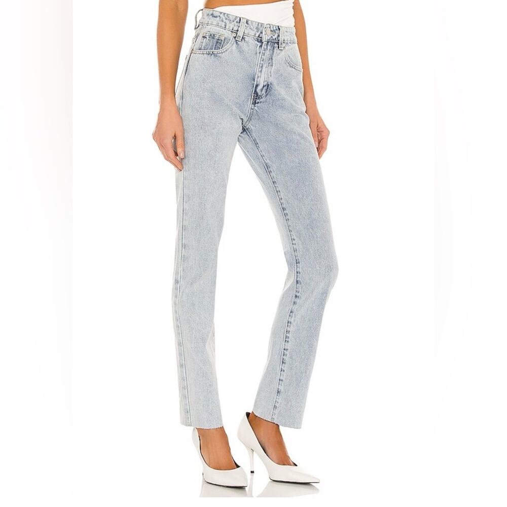 Superdown Women's High Waist Straight Leg Jeans Raw Hem Light Wash Size 29